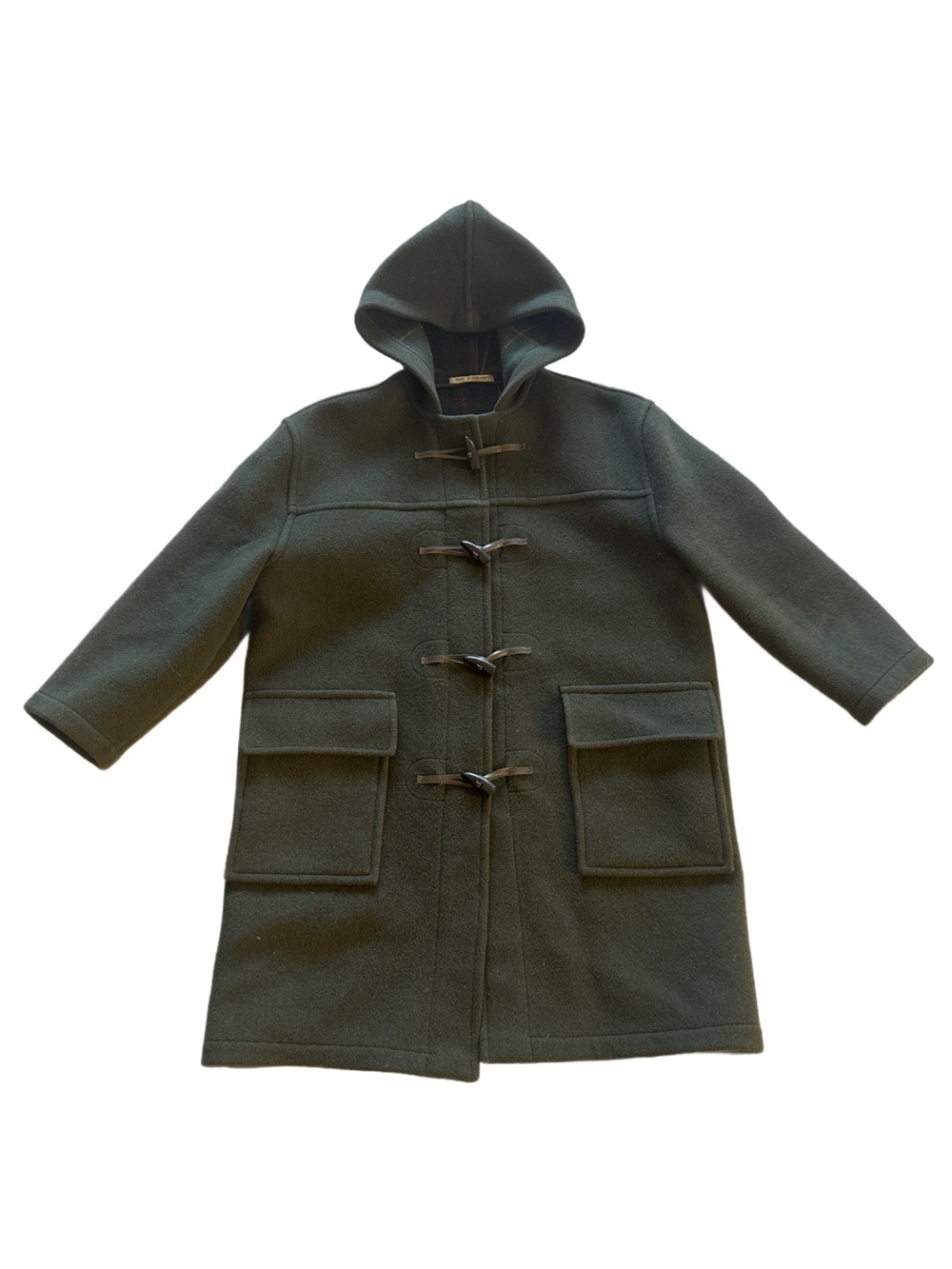 Vintage Burberry Wool Duffle Coat Toggle Hooded Jacket Olive Green Large